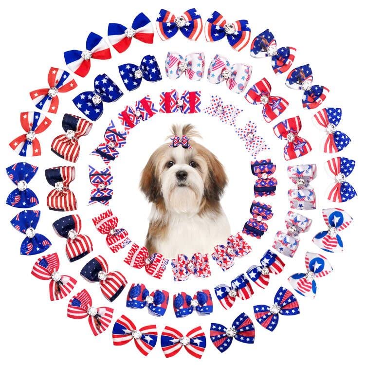 Jpgdn 50Pcs/25Pairs Dog Hair Bows With Rubber Band Summer Sea Animal Pattern For Girl Boy Male Female Small Medium Puppy Doggie