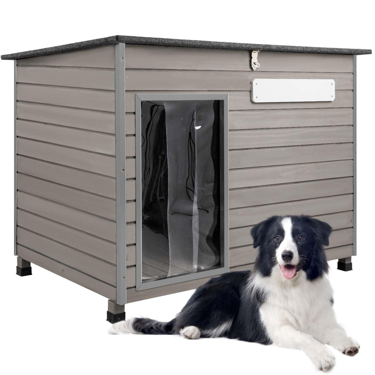 PetsCosset 43.3  L Dog House Outdoor for Large Breeds Dogs Anti Chewing Iron Frames Dog Kennel Wooden Pet Houses for Indoor Outd