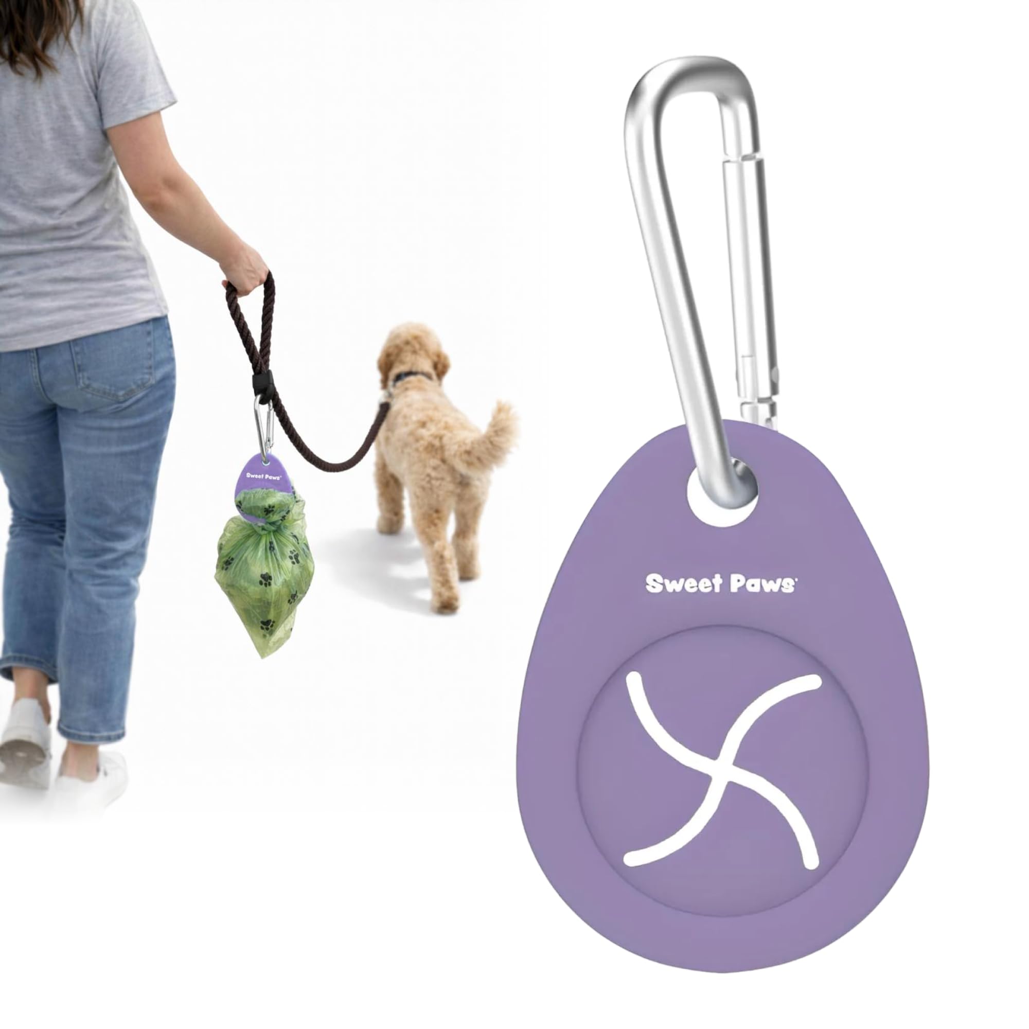 Dog Poop Bag Holder Charm for Hands-Free Carry of Used Poop Bag, Durable Eco-Friendly Silicone Dog Walking Accessory with Carabi