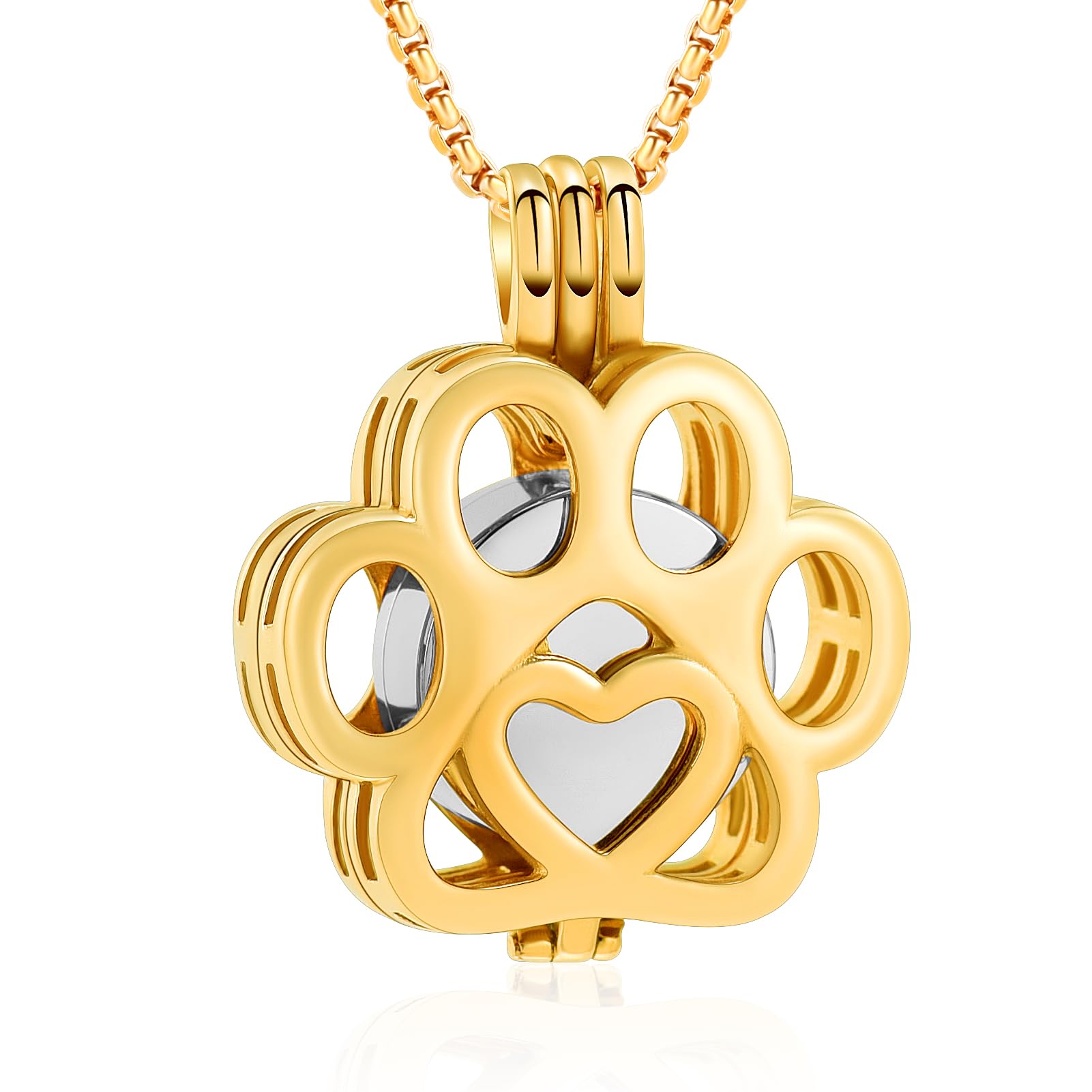 Oinsi Pet Cremation Jewelry For Ashes For Dog/Cat Paw Stainless Steel Memorial Locket Urn Necklace Inside Mini Case Keepsake Cremation Jewelry Women Men (Gold With Silver)