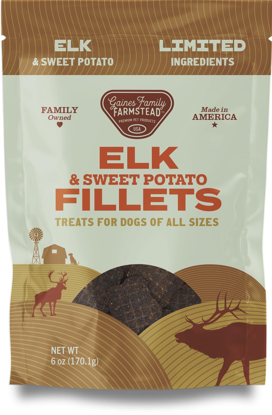 Gaines Family Farmstead Elk & Sweet Potato Fillets - Limited Ingredient, Grain-Free High Protein Dog Treat, Supports Digestive H