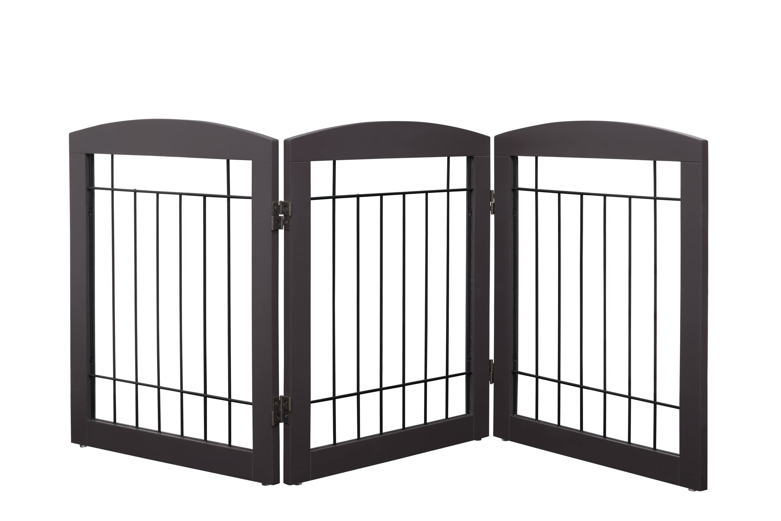 Pawland Wire Free Standing Pet Gate For Dogs, Foldable Dog Gate For The House Indoor, Step Over Pet Puppy Safety Fence, Doorway, Stairs, 80 Inch Wide, 24' Height 3 Panels, Espresso