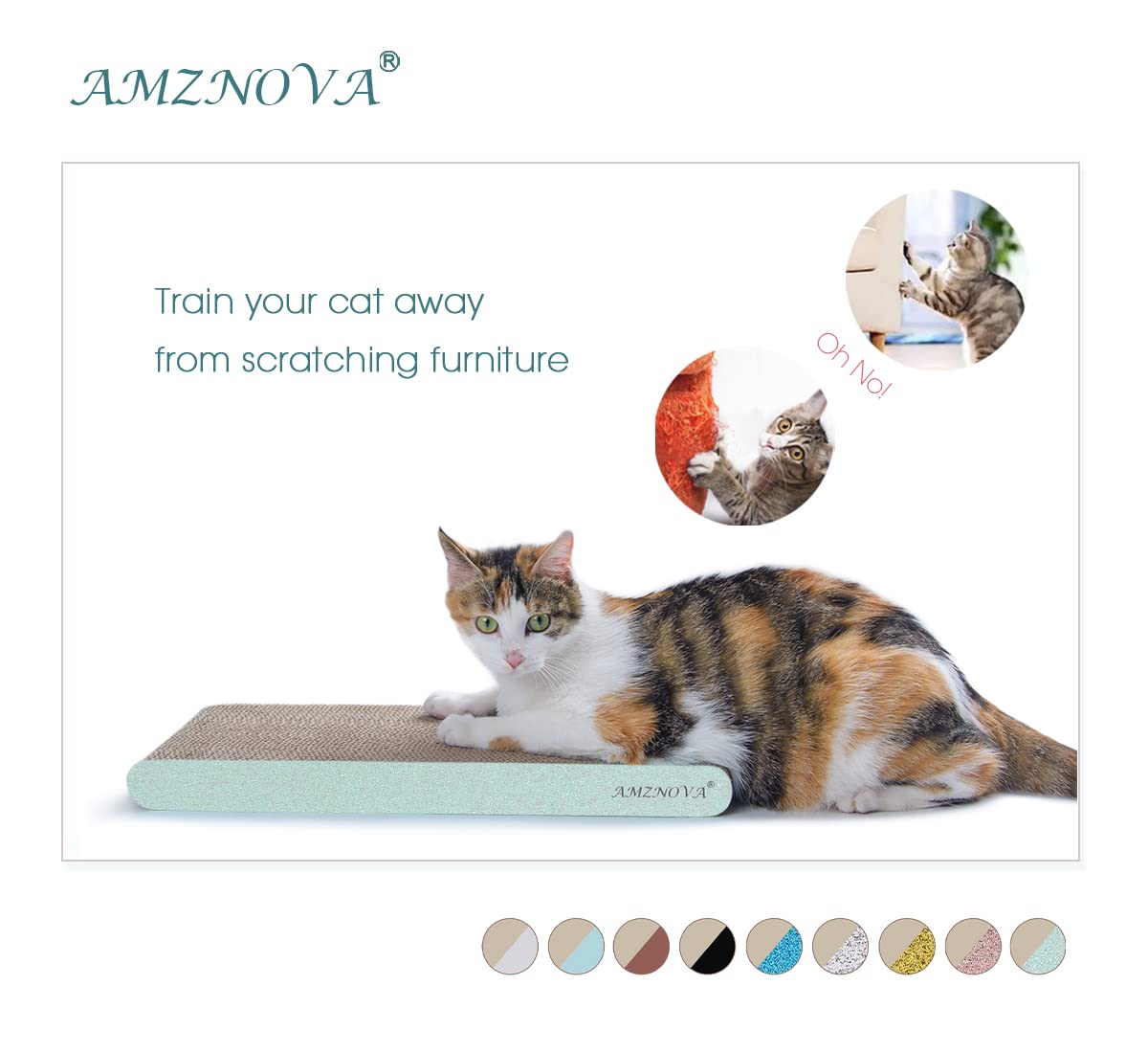Amznova Cat Scratcher, Scratching Pad, Durable Recyclable Cardboard With Catnip, Narrow, Glitter Green