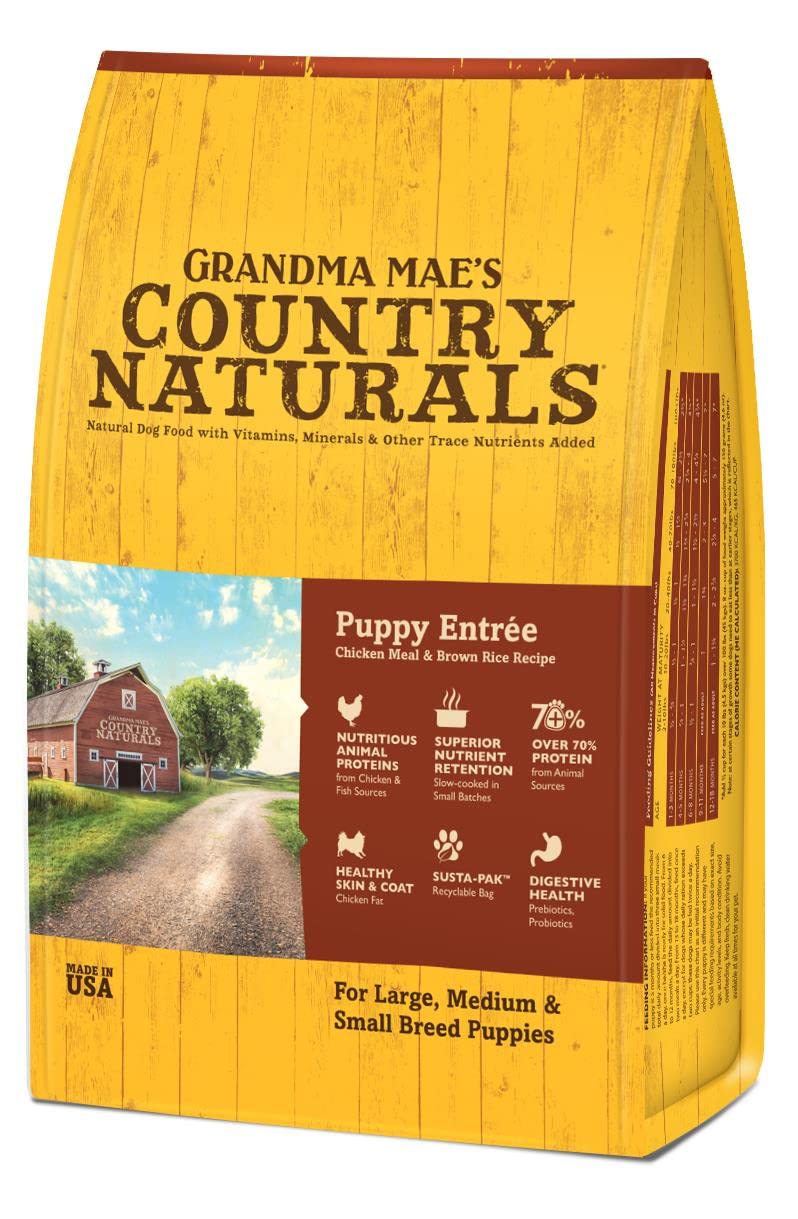 Grandma Maes Country Naturals Grain Inclusive Dry Dog Food 12 LB Puppy Chicken & Brown Rice