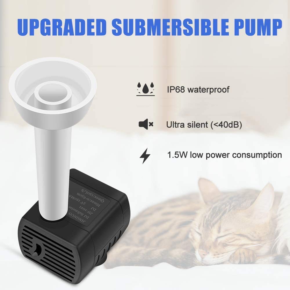 Furrybaby Cat Drinking Water Fountain, Led Automatic Pet Water Dispenser With Water Level Window 2L Ultra Quiet Indoor Intellige