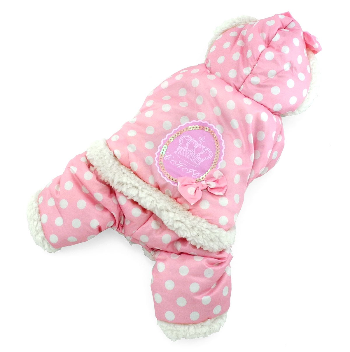 Selmai Polka Dots Hooded Warm Pet Fleece Jumpsuit Puppy Winter Snowsuit Small Dog Cat Coat Jacket Pjs Outfits Chihuahua Clothes 