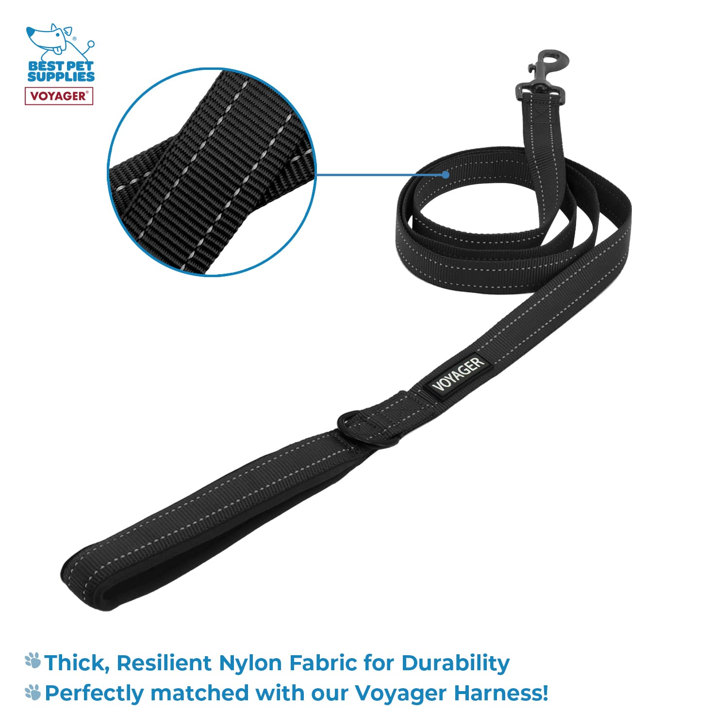 Voyager Step-In Air All Weather Mesh Harness And Reflective Dog 5 Ft Leash Combo With Neoprene Handle, For Small, Medium And Large Breed Puppies By Best Pet Supplies - Black, Medium