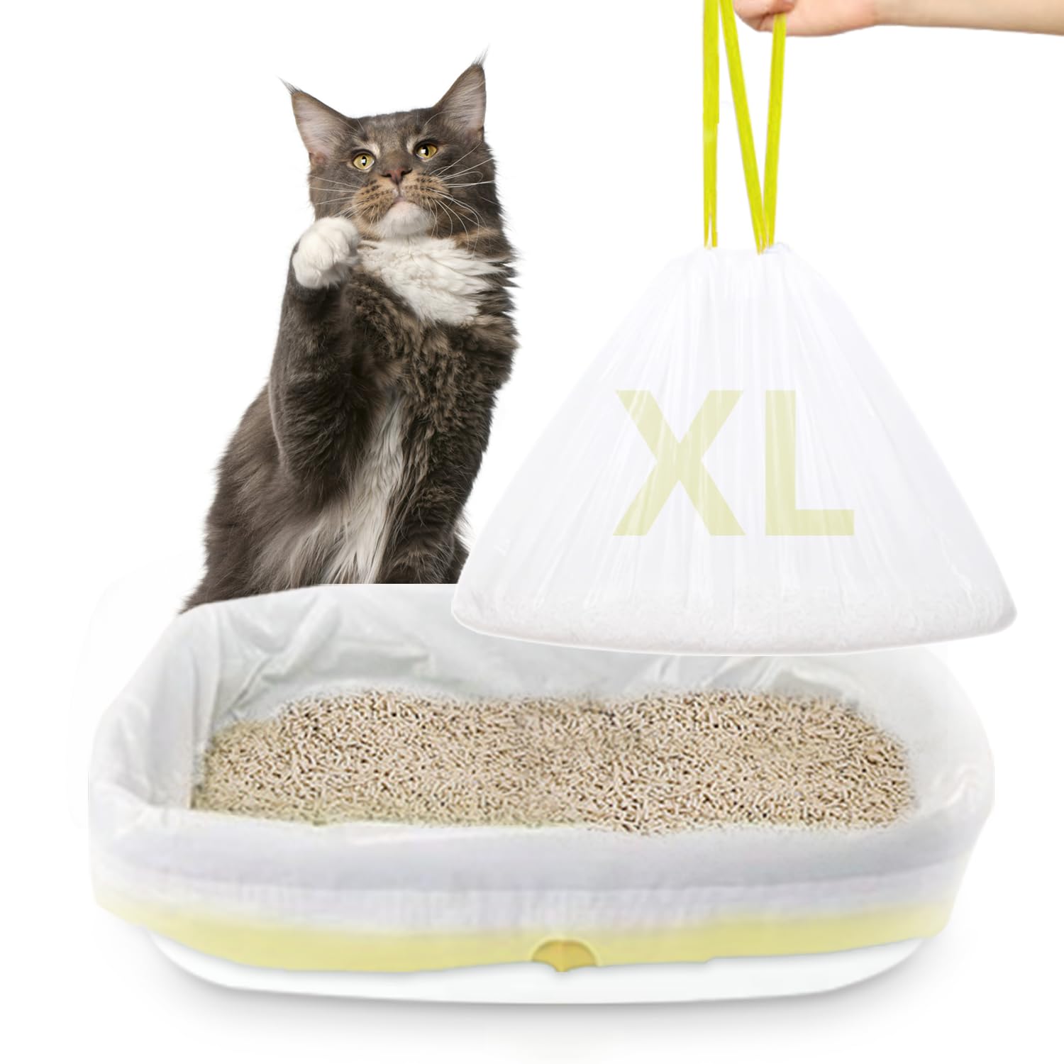 Xuepett 24 Pack Jumbo Cat Litter Box Liners, Tear Resistant Heavy Duty Cat Litter Bags With Drawstring, Pre-Separated For Easy A