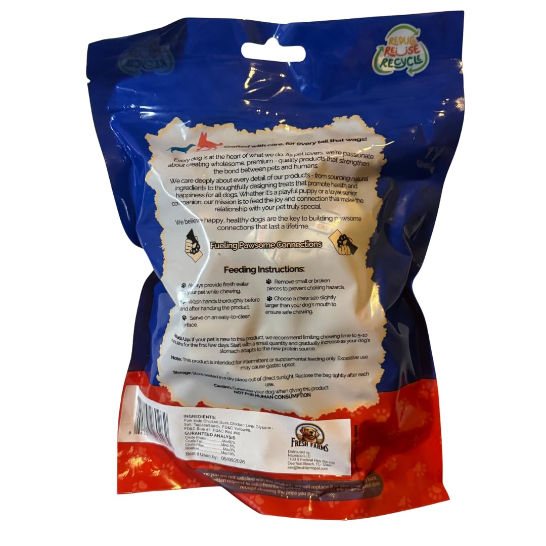 Fresh Farms Triple Flavor Kabobs - 24oz Rawhide Free Dog Treats Made with Pork Hide, Chicken, Duck & Chicken Liver - Tasty Dog C