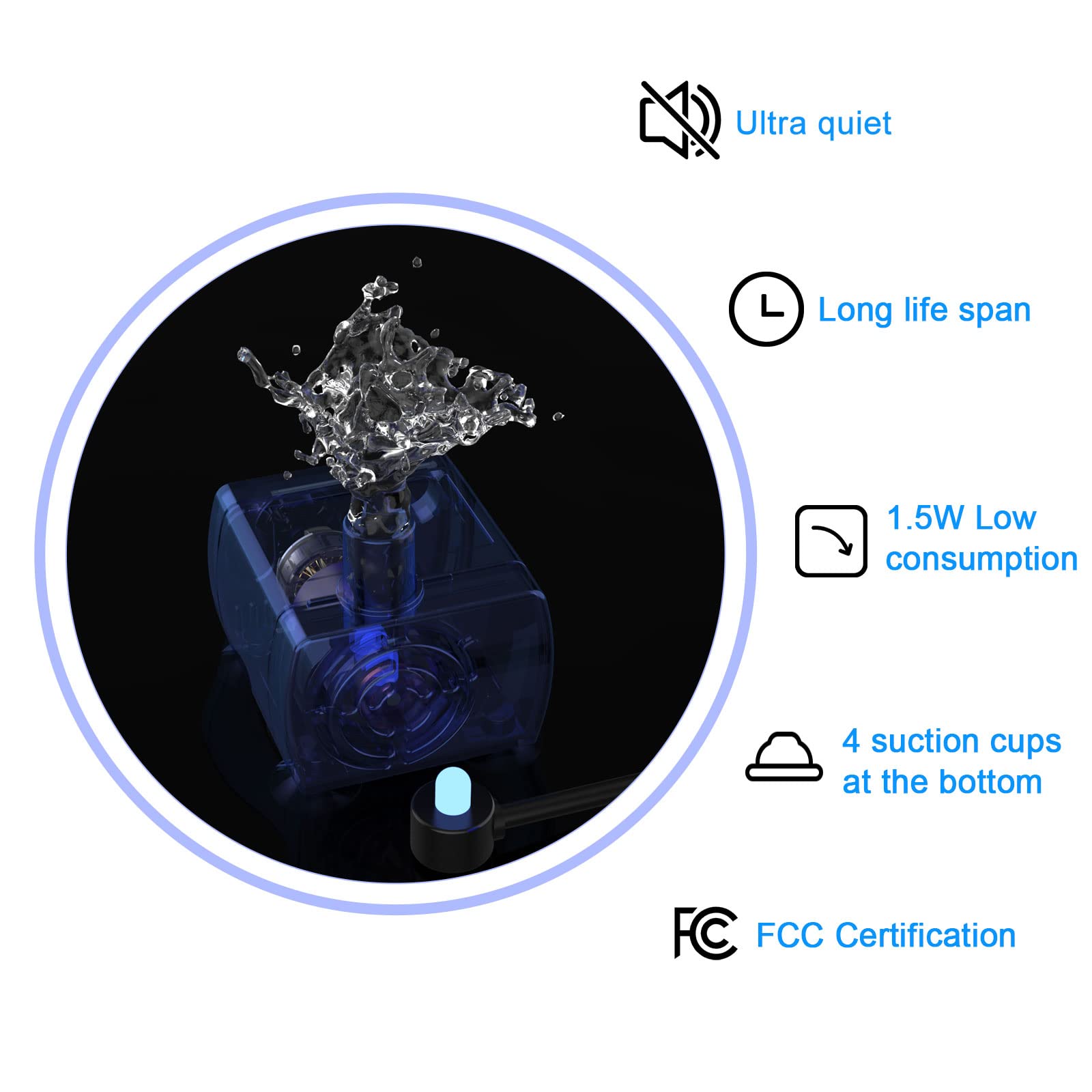 Wonder Creature Water Fountain with Stainless Steel Lid, 2.4L/81oz Automatic Fountain with LED Light and Water Level Window for