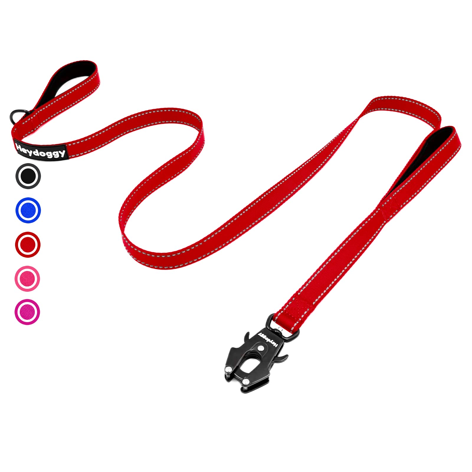 Strong Heavy Duty Dog Leash - 6Ft Reflective Nylon Training Leash With Soft Padded Double Handle & Auto Lock Frog Clip - Safety Traffic Control For Large Medium Small Dogs No Pull Walking (Red,6Ft)