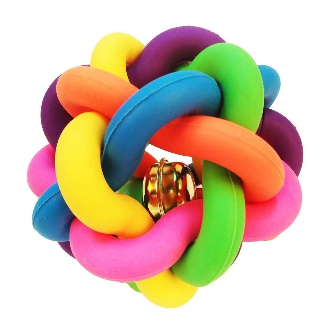 Petlicious & More Rainbow Color Woven Ball With Bell Inside For Dogs & Puppies Dog Ball Puppy Ball  Medium