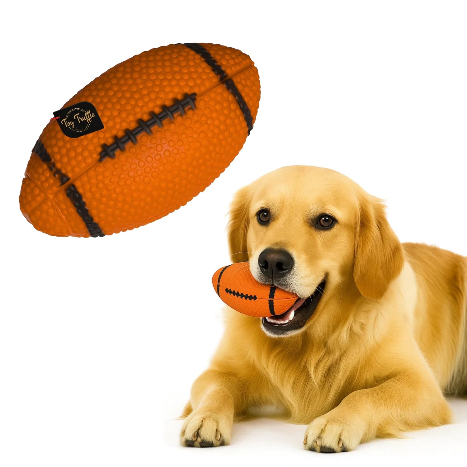 Toy Truffle Rugby Ball Squeaky Dog Toy | Durable ChewResistant Textured Pet Toy for Dogs & Puppies | Interactive Bouncy Design 