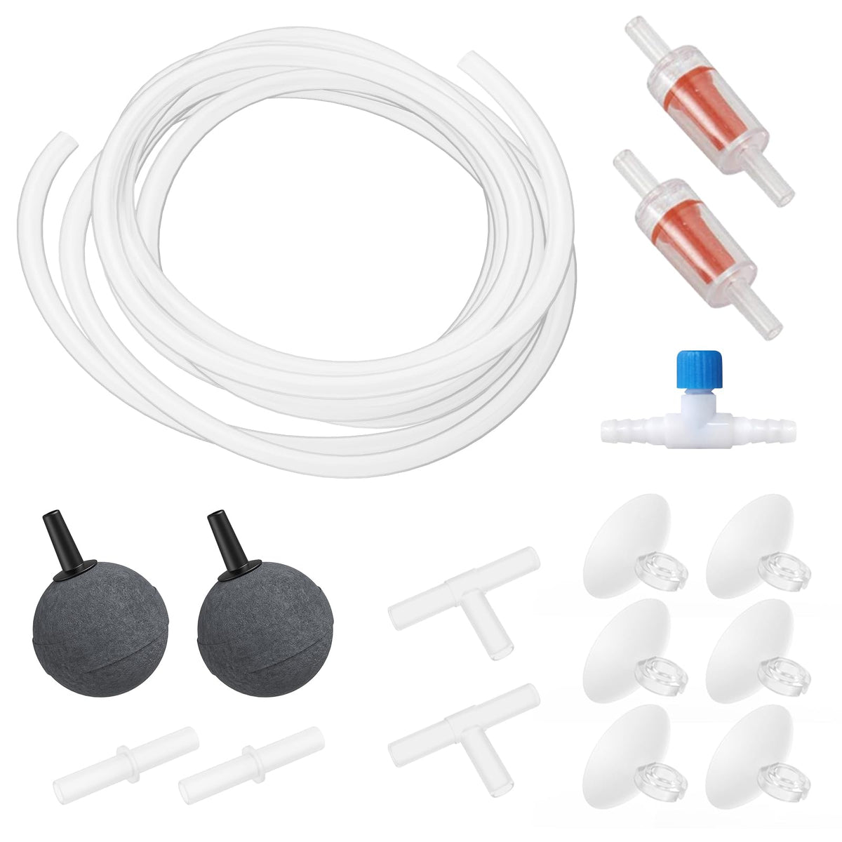 Moonorange Aquarium Air Pump Accessories Kit With Standard Tubing, Air Stones, Check Valves, Suction Cups And Connectors.(10 Ft.