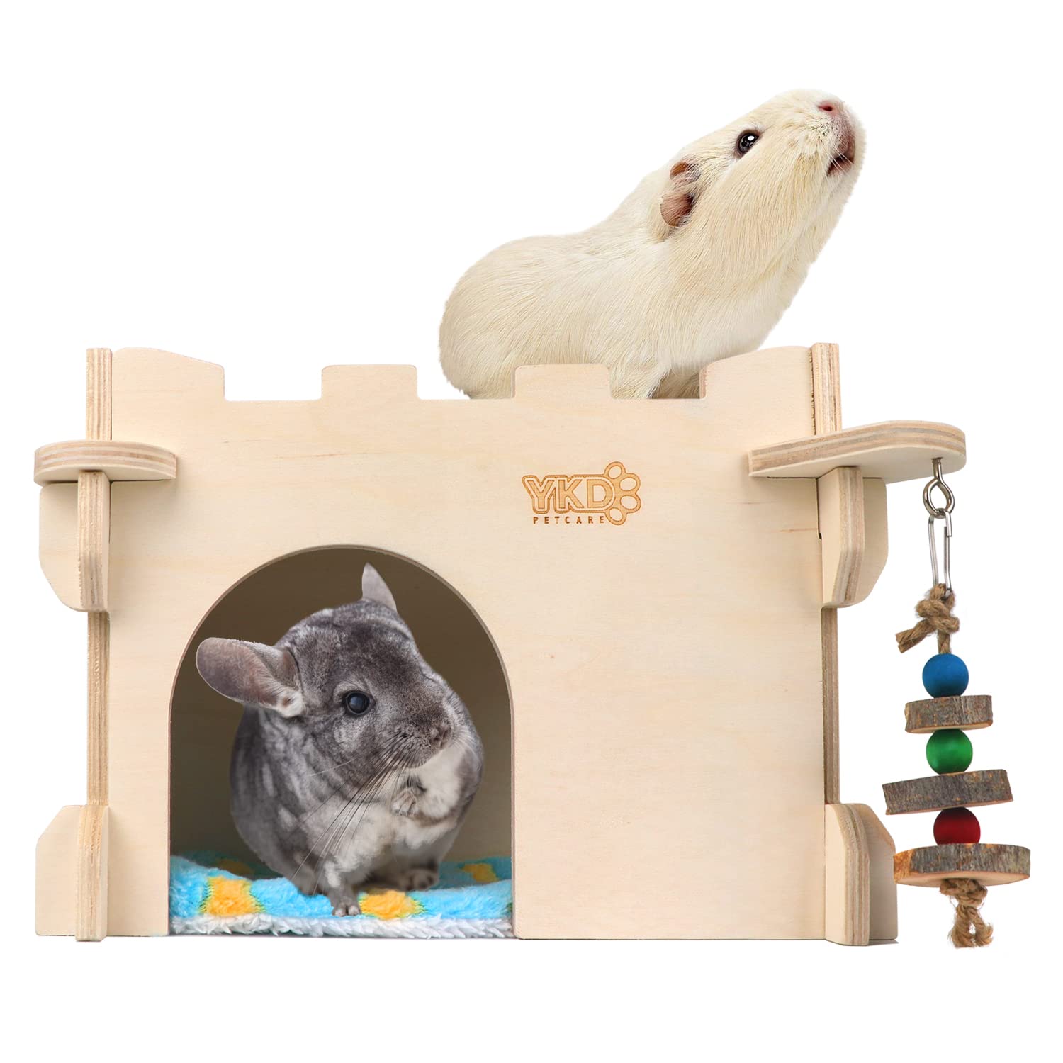 YKD Castle Chinchilla House - Small Animal Hideout for Chinchilla Guinea Pig Hedgehog, or Rat - Ventilated Wooden Guinea Pig Hut