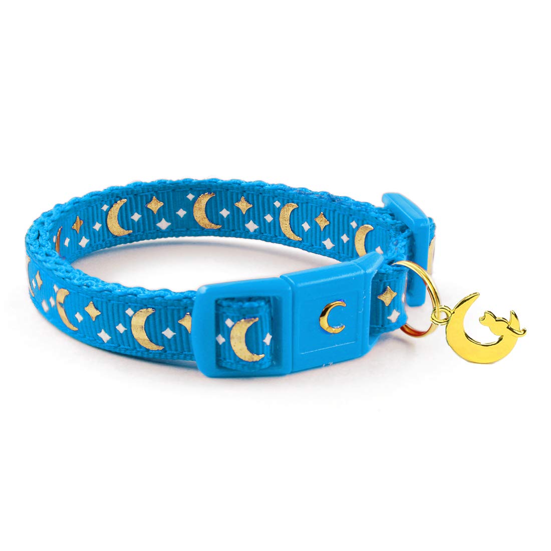 Waaag Cat Collars, Gold Moons And Stars Cat Collar, Safety Breakaway Cat Collar, Glow In The Dark (Kitten 6.5'-10' Neck, Royal Blue)