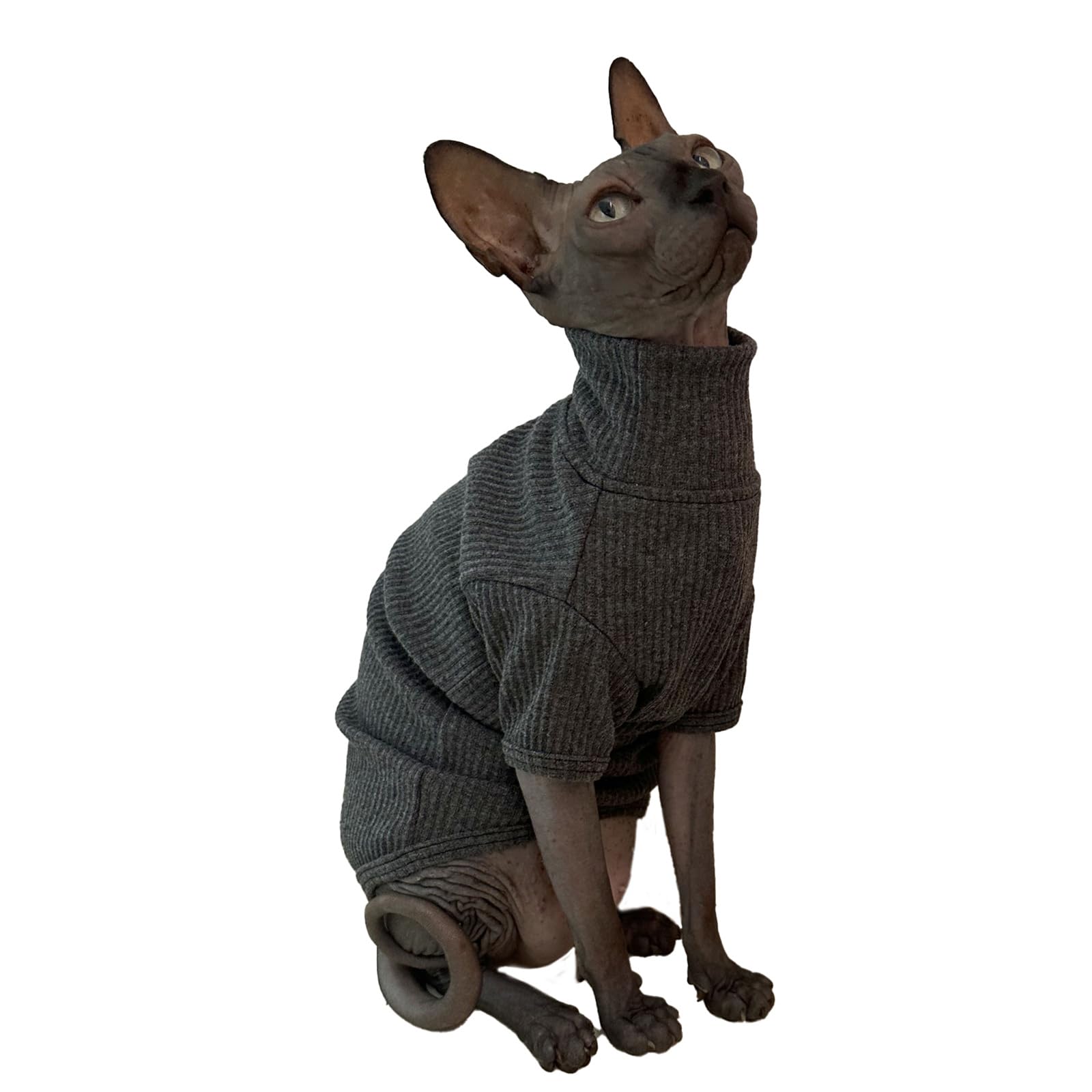 Kitipcoo Shirt Cotton Turtleneck Sweater For Sphynx Cat, Large, Deep Grey