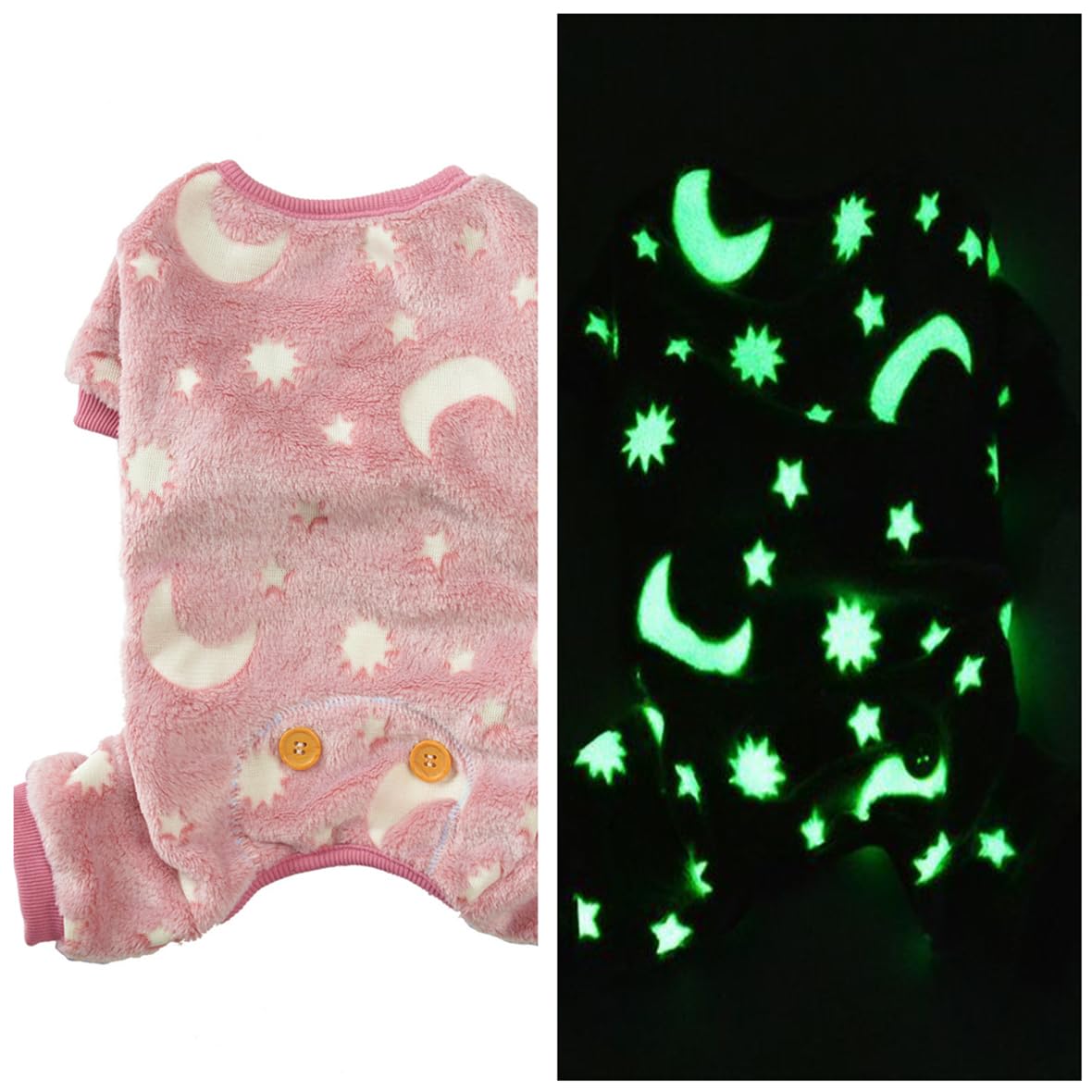 Maigllra Plush Dog Pajamas Glow In The Dark Dog Jumpsuit 4 Legged Onesie For Small Medium Large Dog, Pink Moon S