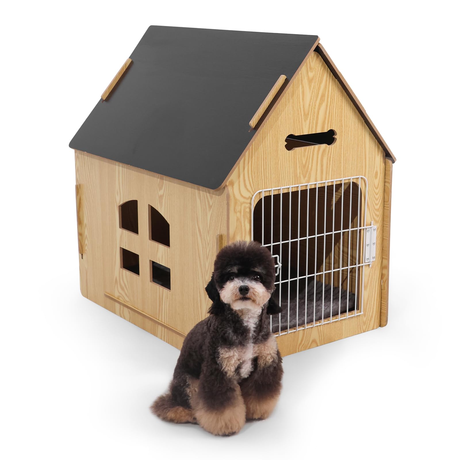 Dog House Indoor For Small Dogs Or Cats, Cozy Wooden Design, Small Indoor Bed House, With Air Vents And Elevated Floor Warm Dog Cave