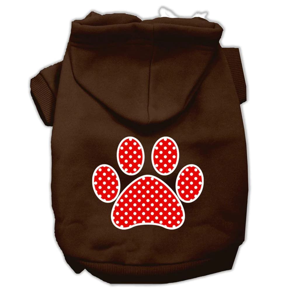 Pet Dog & Cat Hoodie Screen Printed, 'Red Swiss Dots Paw' Purple Xs (0-3 Lbs.)