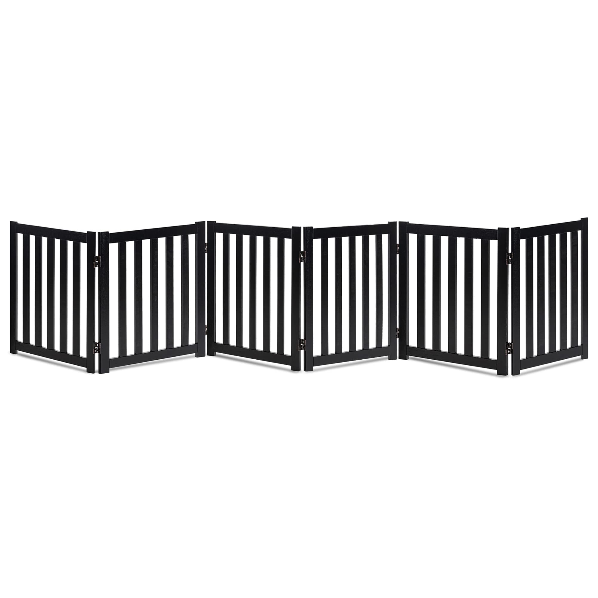 Lzrs 6-Panel Extra-Wide Freestanding Wooden Dog Gate – 24”High Foldable Safety Pet Barrier For Doorways, Hallways, Kitchens, And Long Staircases, Durable Design Fit Small To Medium Dogs, Black