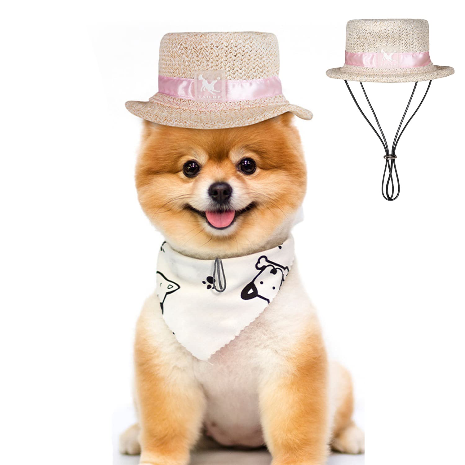 Harikaji Dog Top Hat,Pet Round Straw Hat,Dog Visor Mesh Sun Cap,Bucket Cap For Small Medium Large Dog Cats Rabbits(White,S)