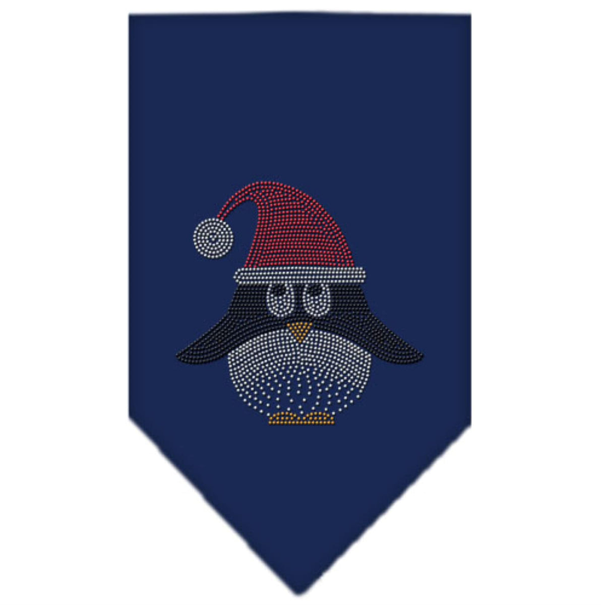 Christmas Pet and Dog Bandana Rhinestone, &quot;Santa Penguin&quot; Navy Blue Large