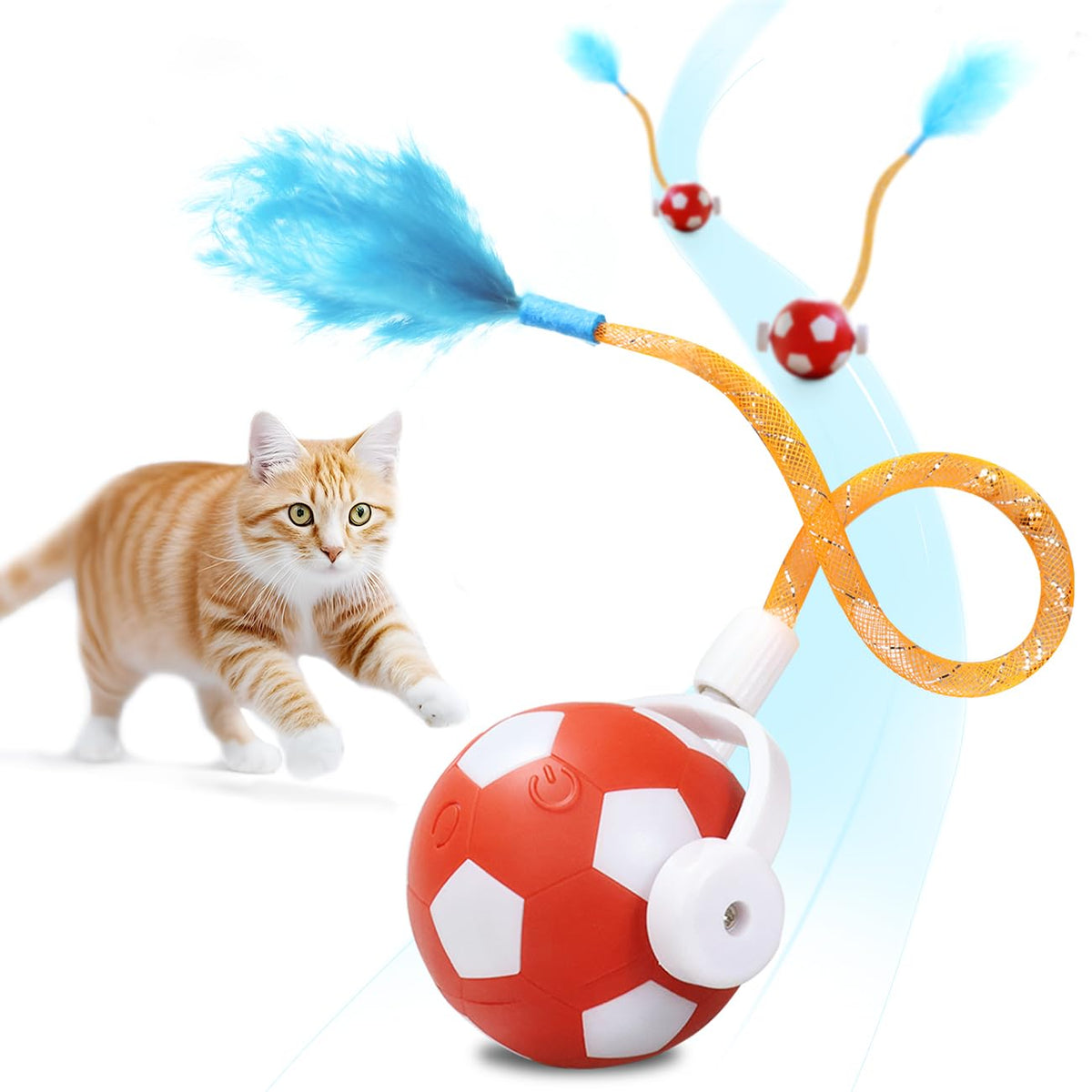 Oosofitt Interactive Cat Toys With Feather Snappy Tail For Bored Indoor Adults Cats, Safe Rolling Toys Ball With 3 Models, Autom