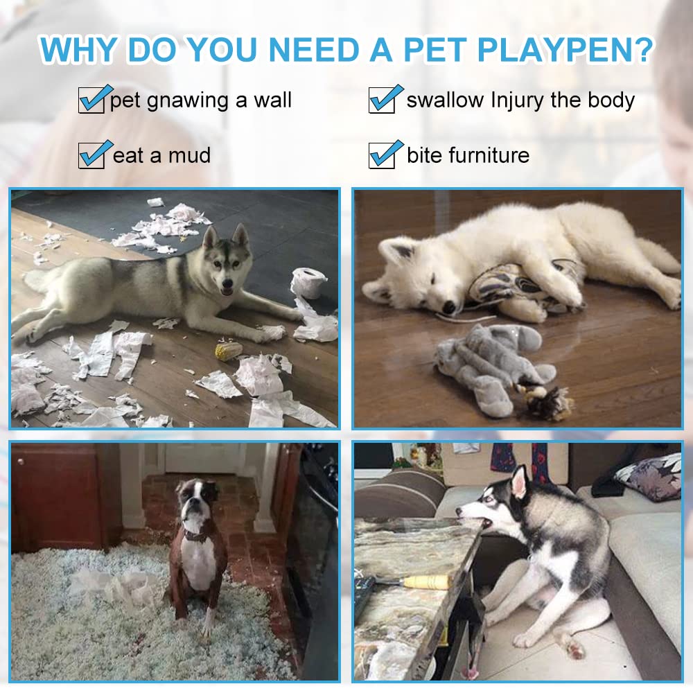 Dog Cage Crate Heavy Duty Sturdy Metal 48/42/36' Large Pet Dog Kennel Fence For Training, Indoor And Outdoor Dog Fence With Lockable Wheels And Plastic Tray And Double Door And Lock Design,Black