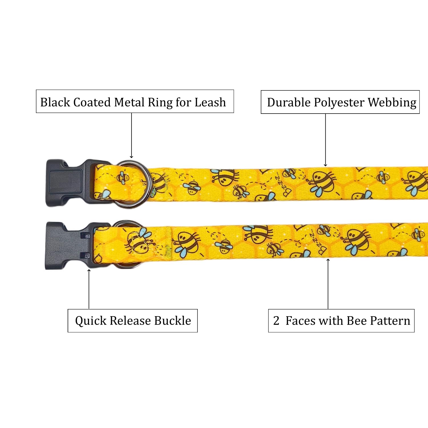 Olahibi Dog Collar Leash Set, Busy Bee Pattern, 5Ft Matching Leash, Polyester Material, 4 For Small Medium Large Dogs.(M, Bee)