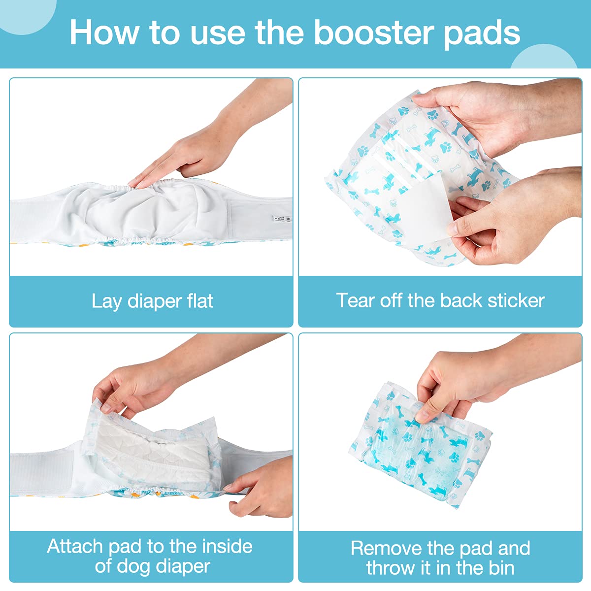 Leopinky Disposable Dog Diaper Booster Pads M - 100 Count, Dog Diaper Liners For Male & Female Dogs, Inserts Fit Most Puppy Diapers - Pet Belly Bands And Male Dog Wraps