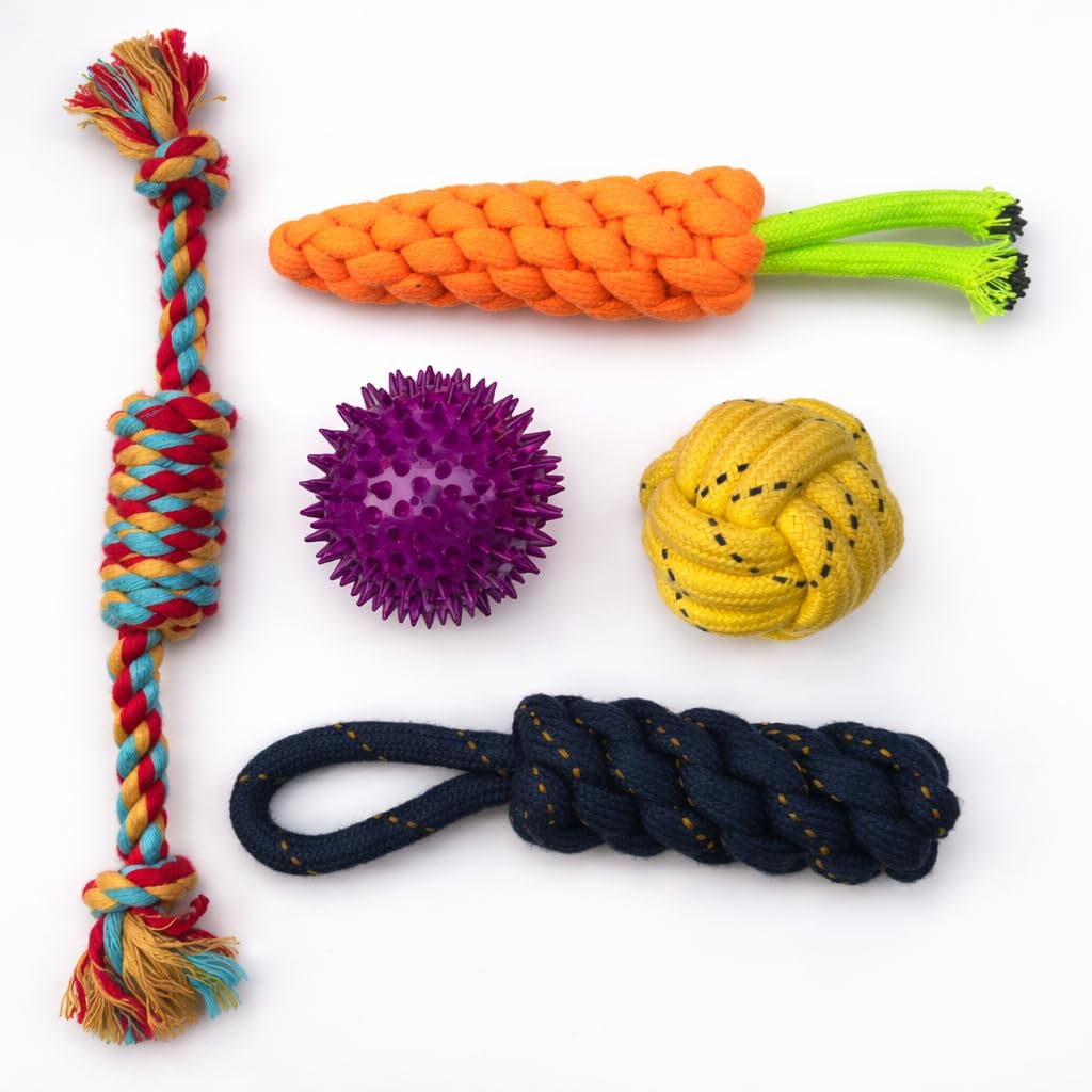 Waggy Tails Dog Rope Toy Pack Of 5 For Puppies & Small To Medium Dogs | Durable Cotton Chew | Interactive Tug Toys For Teeth Cl