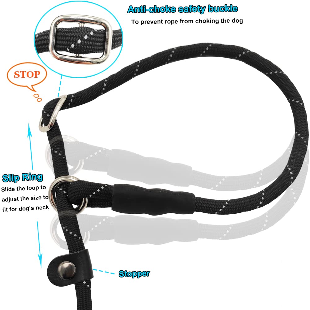 BTINESFUL Anti-Choke Slip Lead Dog Leash, Reflective Nylon 10FT, Black for Small Medium Dogs