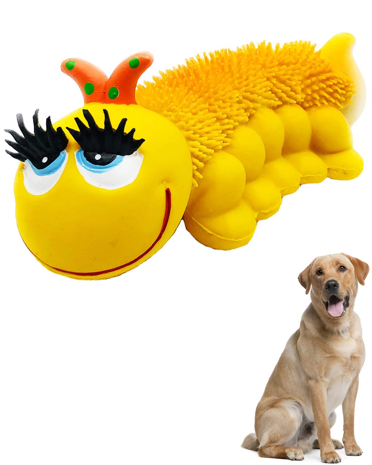 Sensory Caterpillar - Squeaky Dog Toys - Soft, Natural Rubber (Latex) - For Puppies, Small Dogs & Medium Breeds - Free From Harmful Chemicals - Handpainted