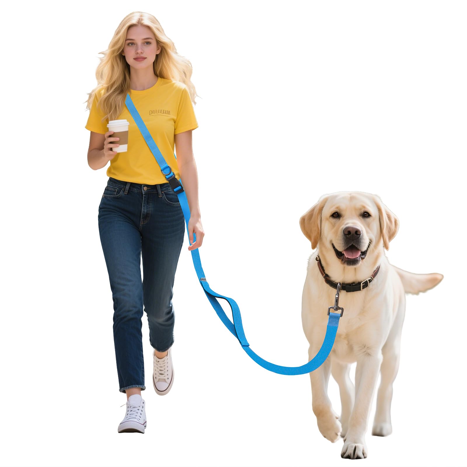 Hands Free Dog Leash,Galaxy Reflective Crossbody Leash, 6-9.5ft Adjustable Heavy Duty Waist Belt for Medium and Large Dogs Walki