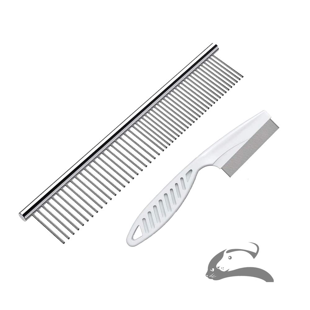 Steel Comb For Dog Grooming,Metal Dog Comb,Metal Combs For Dogs & Cats & Small Dog Grooming,Sorxine Pet Comb For Removing Matted Fur, Knots & Tangles,Shedding (Silver+White)