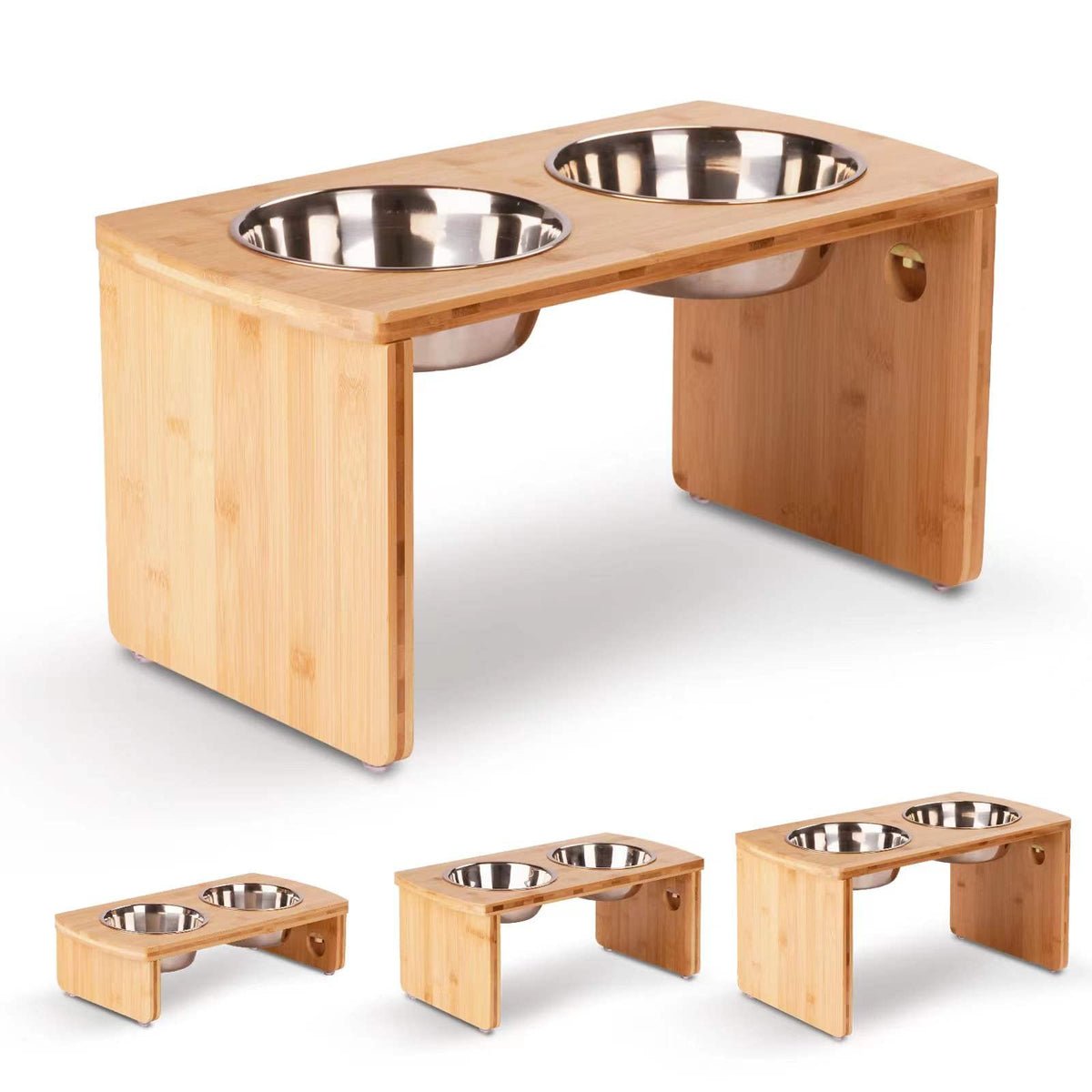 Elevated Dog Bowls, Bamboo Raised Dog Bowl for Large Dogs & Medium Dogs, with 2 Stainless Steel Bowls (10 ' ' Tall-48 oz Bowl)