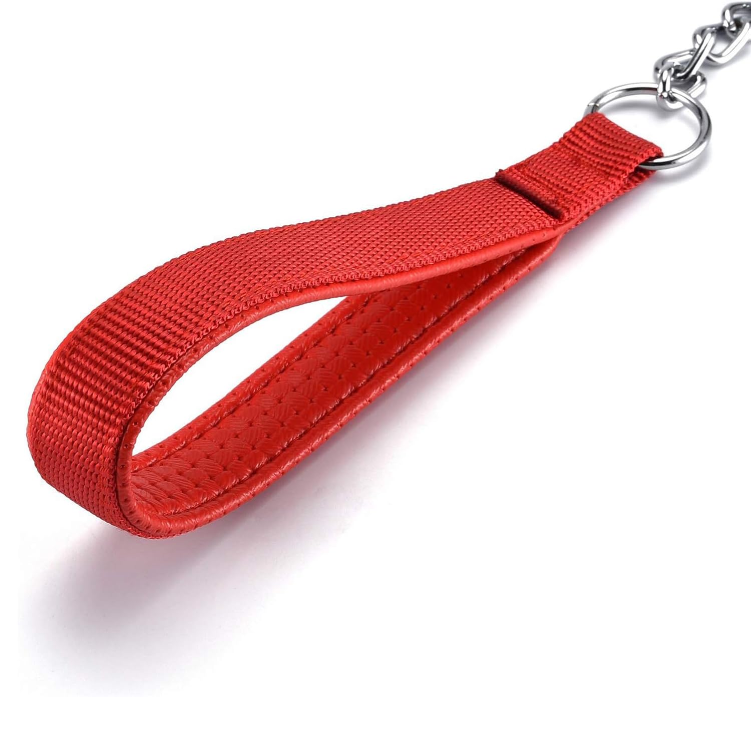 Petiry Chain Leash Metal Dog Leash Chrome Plated With Soft Padded Handle For Medium Dogs.(M, Red Handle)