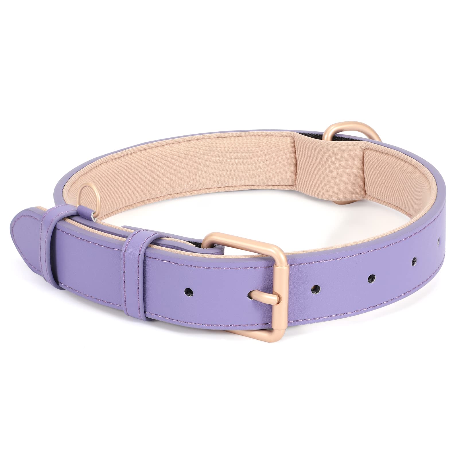 Whippy Leather Dog Collar For Small Medium Large Dog Adjustable Soft Breathable Leather Padded Puppy Collar With Alloy Buckle Heavy Duty Waterproof Classic Dog Pet Collar,Purple,M