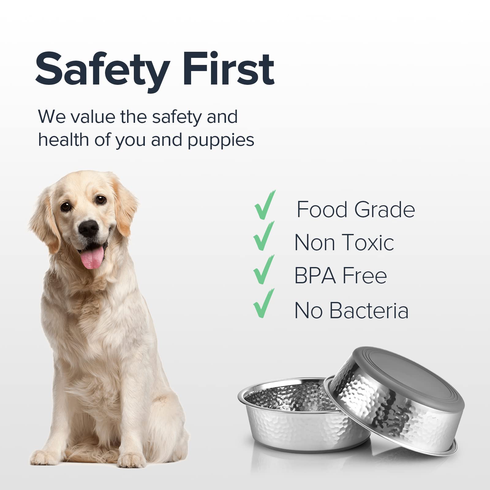 URBUDDIES 2 Pack Hammered Stainless Steel Dog Bowls, Premium Metal Dog Bowls with Non Slip Rubber Bottom, Dishwasher Safe, Easy