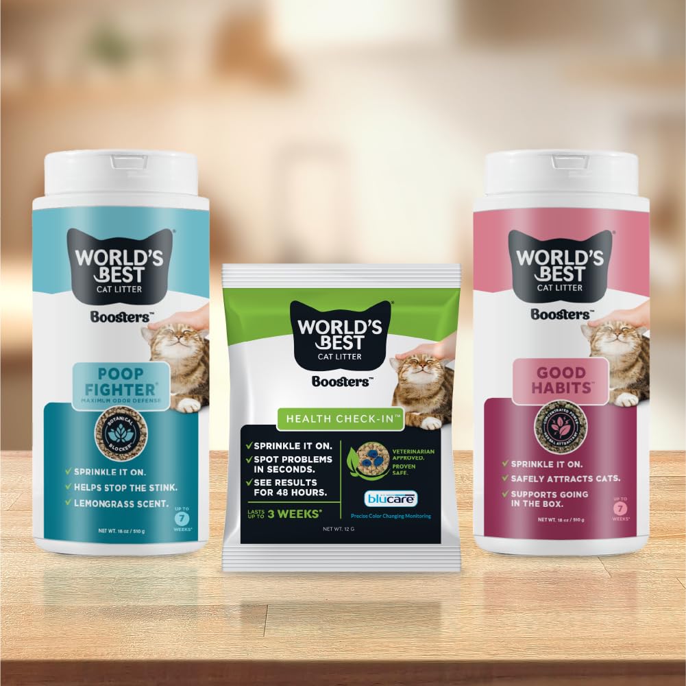WORLDS BEST CAT LITTER Boosters Poop Fighter | Natural and Sustainable Cat Litter Additive | Eliminates Poop, Urine, and Ammoni