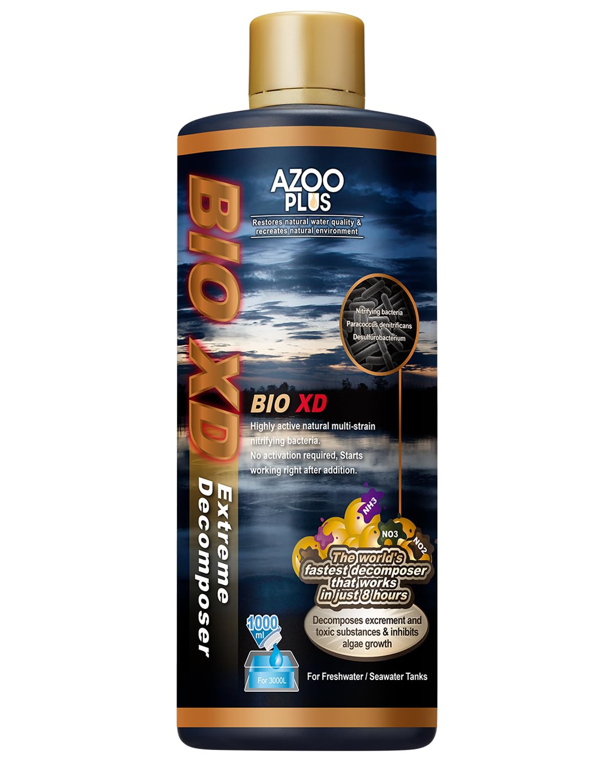 AZOOPLUS BIO XD Extreme Decomposer Nitrifying Bacteria for Freshwater and Saltwater Fish Tank 33.8 Ounces