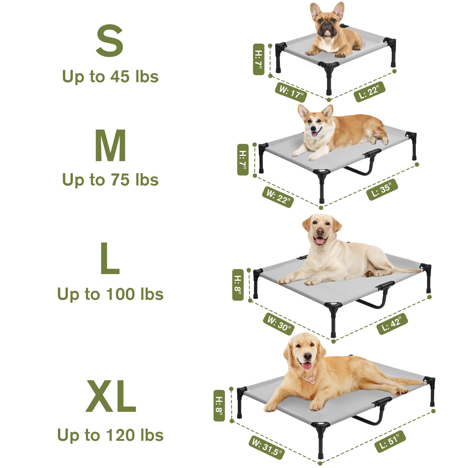 Small Elevated Dog Bed, Cooling Outdoor Raised Dog Cot Beds For Small Dogs, Portable Pet Hammock With Frame, Chew Proof Lifted P