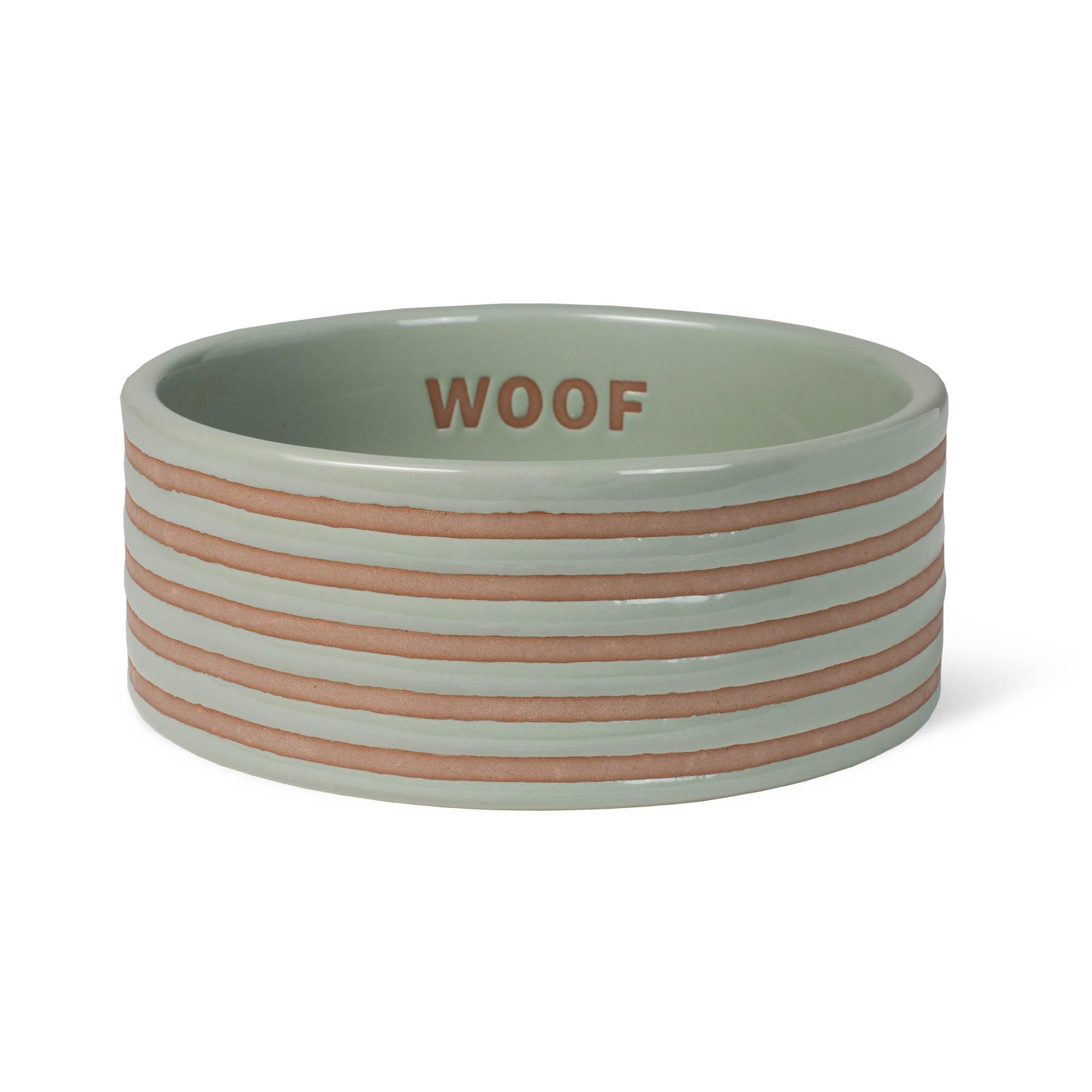 Fringe Studio Stripe SAGE Medium Striped Wax Resist Ceramic Pet Bowl (6.5 Diameter x 2.5 H, 26 fl.oz.), PetShop Collection (758M