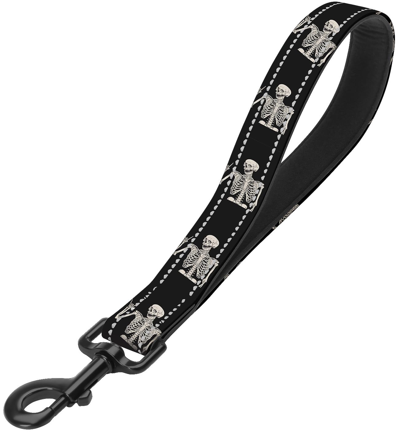 Skull Nylon Short Dog Leash For Training Control - Reflective, Padded Handle For Large & Medium Dogs