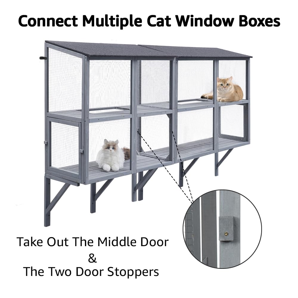 Beenbkks Catio, 2-Tier Window Box Enclosure For Multiple Indoor Cats, Expandable Wooden Cat Perch House, Secure Comfortable Outd