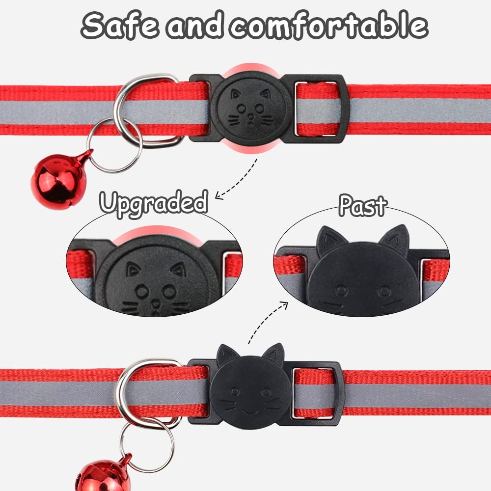 Taglory Reflective Cat Collars Breakaway With Bell, 2 Pack Girl Boy Pet Kitten Collar Adjustable 6-8 Inch, Red