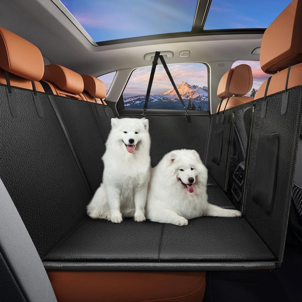 Moymo Waterproof Back Seat Extender For Dogs, Pu Leather Dog Car Seat Cover For Back Seat, Hard Bottom Car Seat Cover For Dogs, 