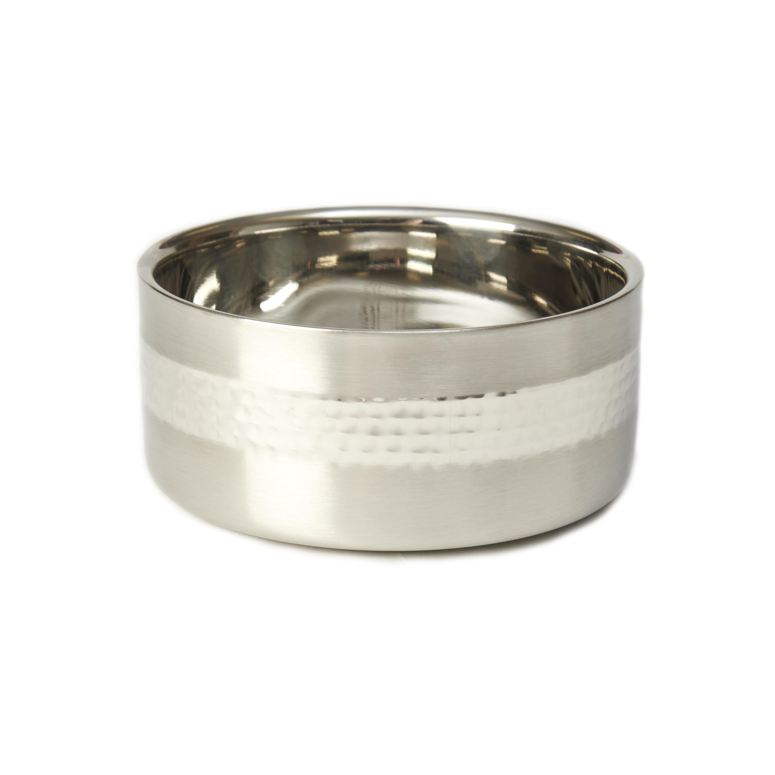 PetRageous 18436 Sanibel Stainless-Steel Hammered Double Walled Dog Bowl 6.69-Inch Width and 3-Inch Height 4.6-Cups Capacity, Me