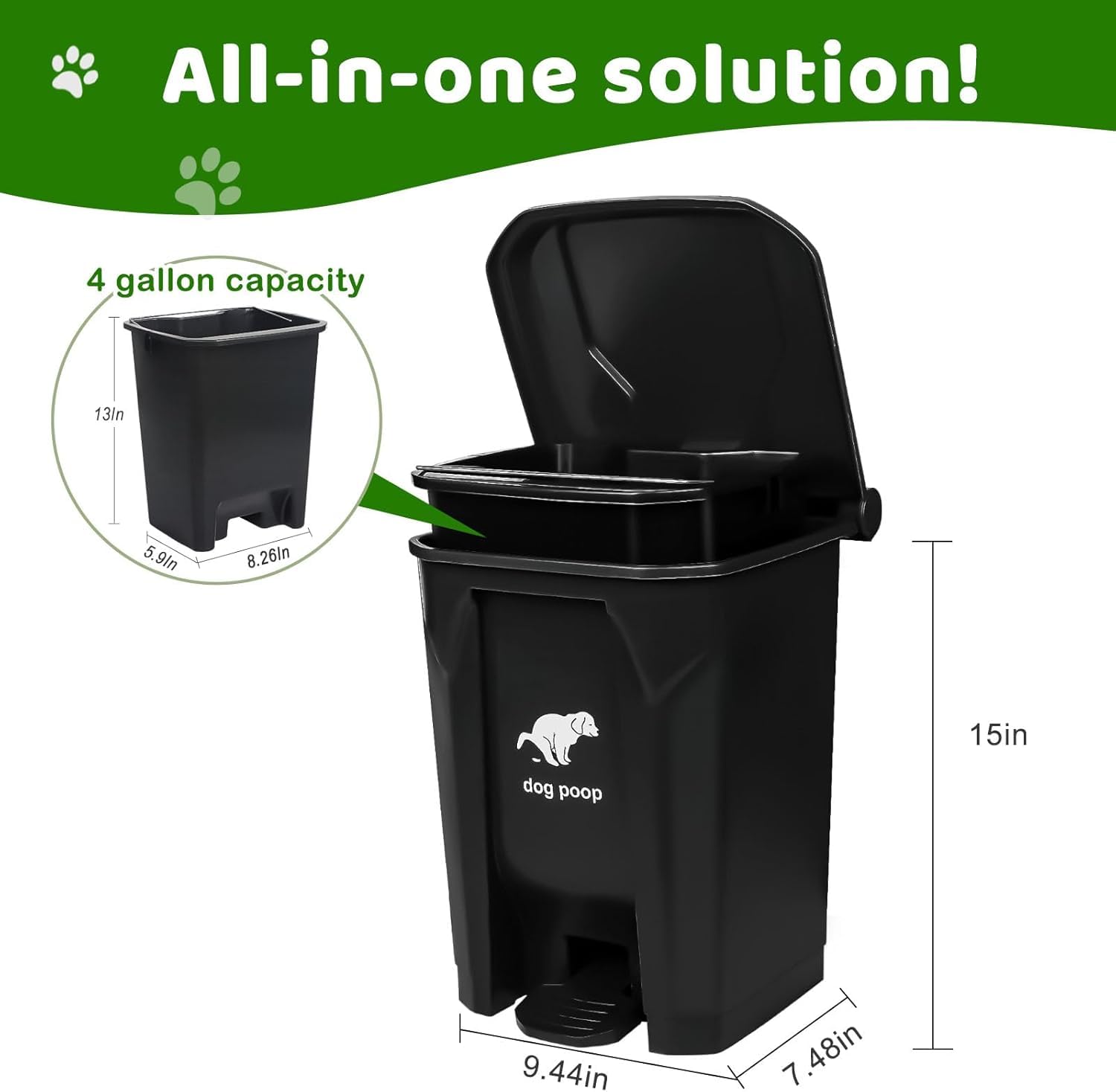 Uppcasir Dog Poop Trash Can Outside, 20L/5Gallon Pedal and Removable Inner Waste Bin, Outdoor Dog Poop Trash Can with 100 Bags,